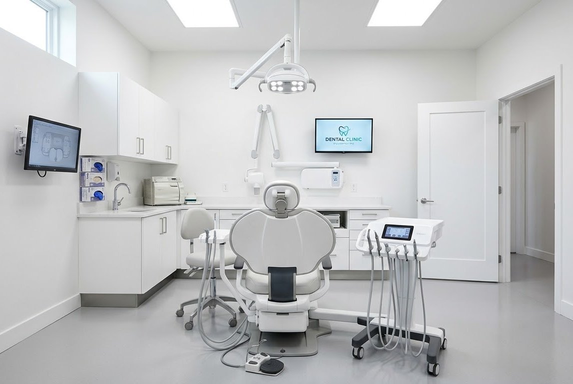 Newly installed dental operatory with chair, delivery unit, and clinical equipment ready for use